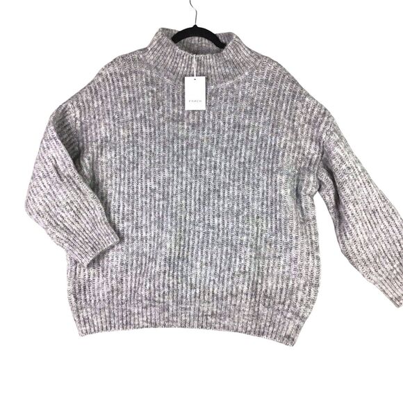 FRNCH Womens M/L Grey Neola Oversized Mock Neck Ribbed Balloon Sleeve Sweater - Picture 9 of 10